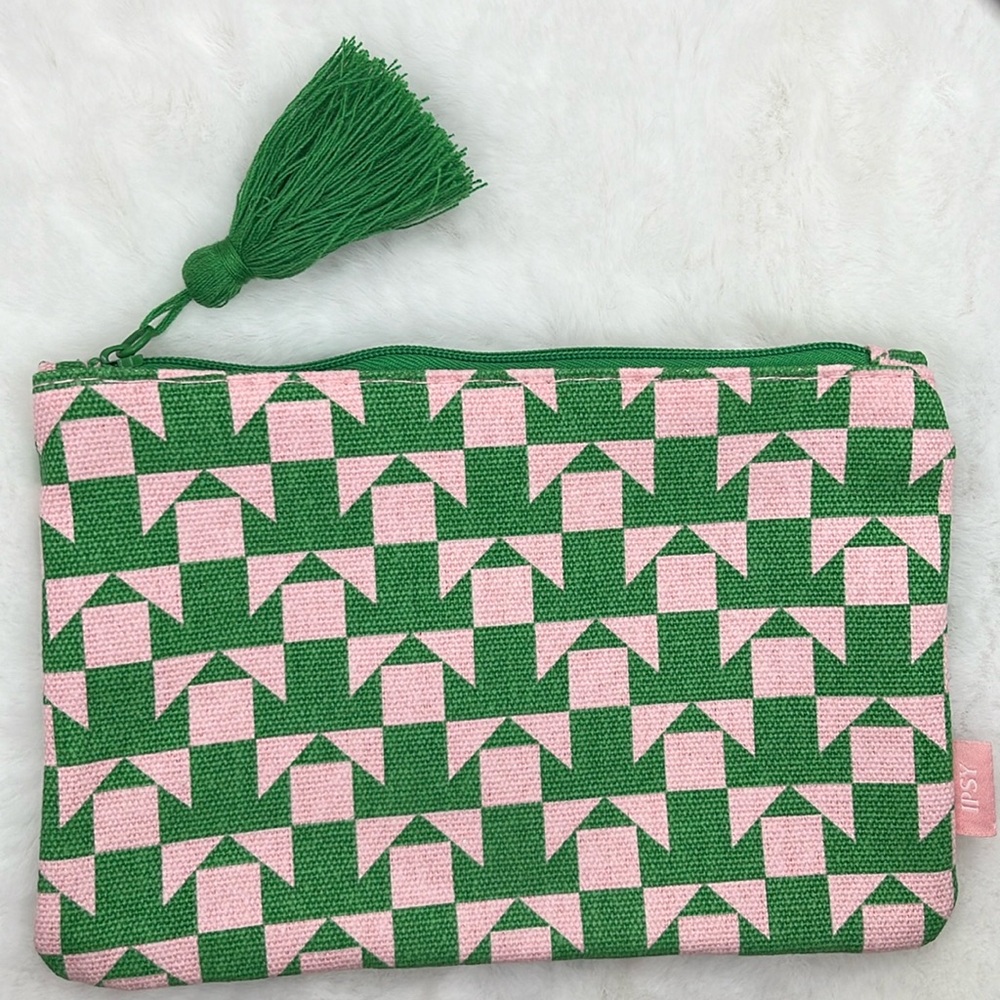 Ipsy August 2023 Glam Bag - Green/Pink Geometric Patter Green Tassel Zipper Pull